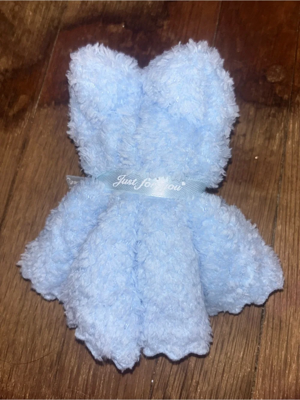 Light Blue Plush Teddy with Ribbon and Pearl Accent